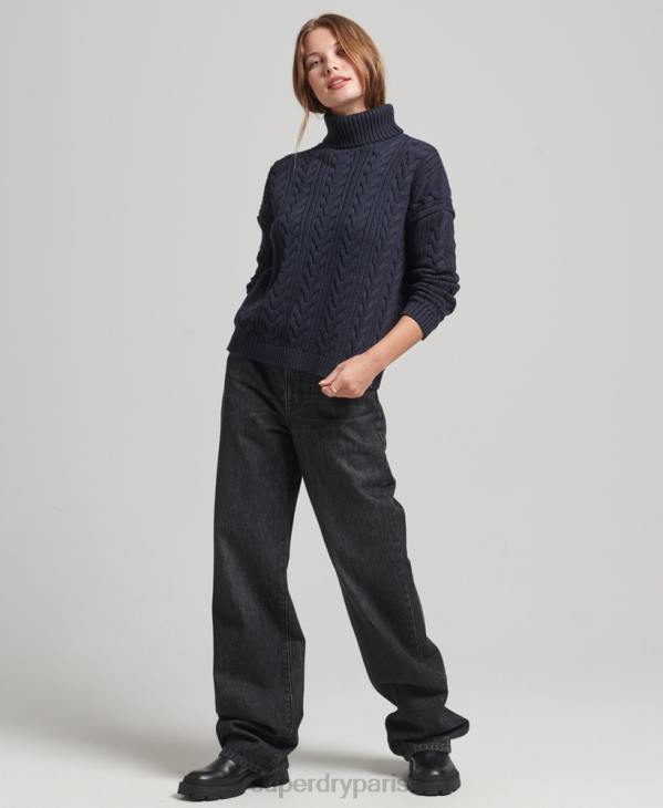 Superdry femmes pull col roulé à épaule tombante D64Z3985 vêtements marine