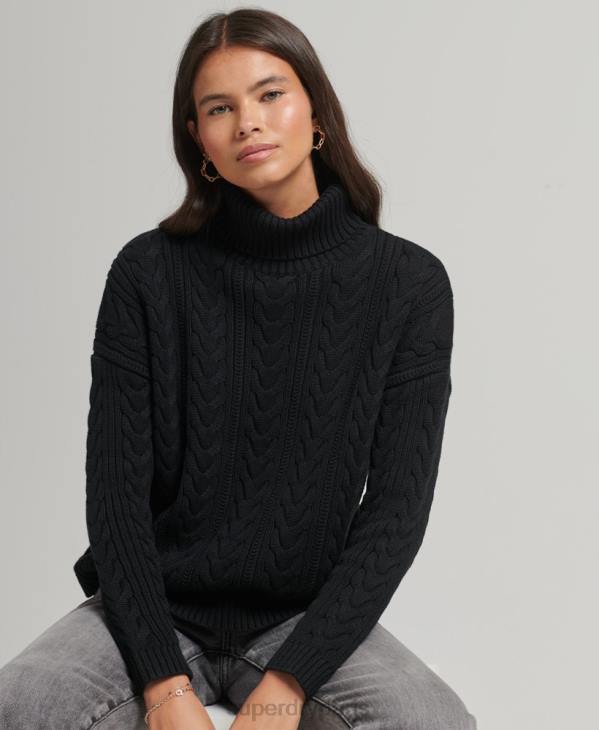 Superdry femmes pull col roulé à épaule tombante D64Z4001 vêtements noir