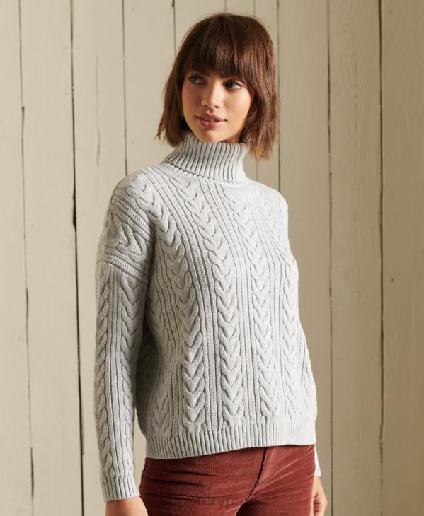 Superdry femmes pull col roulé à épaule tombante D64Z4002 vêtements gris