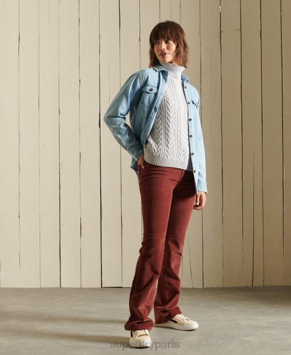 Superdry femmes pull col roulé à épaule tombante D64Z4002 vêtements gris