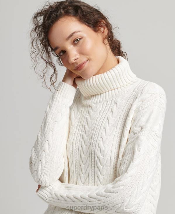Superdry femmes pull col roulé à épaule tombante D64Z4030 vêtements blanc