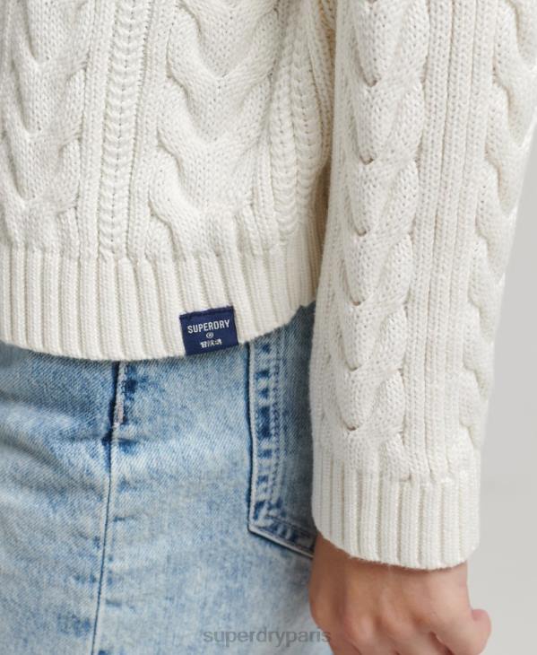 Superdry femmes pull col roulé à épaule tombante D64Z4030 vêtements blanc