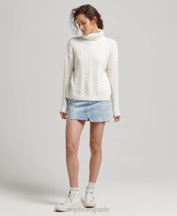 Superdry femmes pull col roulé à épaule tombante D64Z4030 vêtements blanc