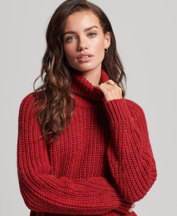 Superdry femmes pull en maille à col roulé D64Z3969 vêtements rouge