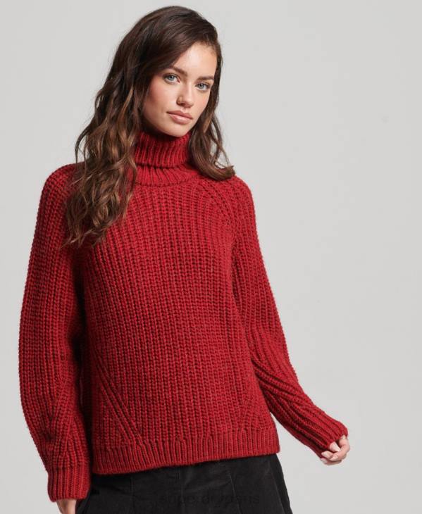 Superdry femmes pull en maille à col roulé D64Z3969 vêtements rouge