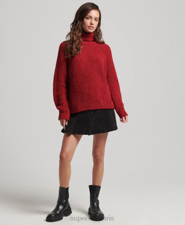 Superdry femmes pull en maille à col roulé D64Z3969 vêtements rouge