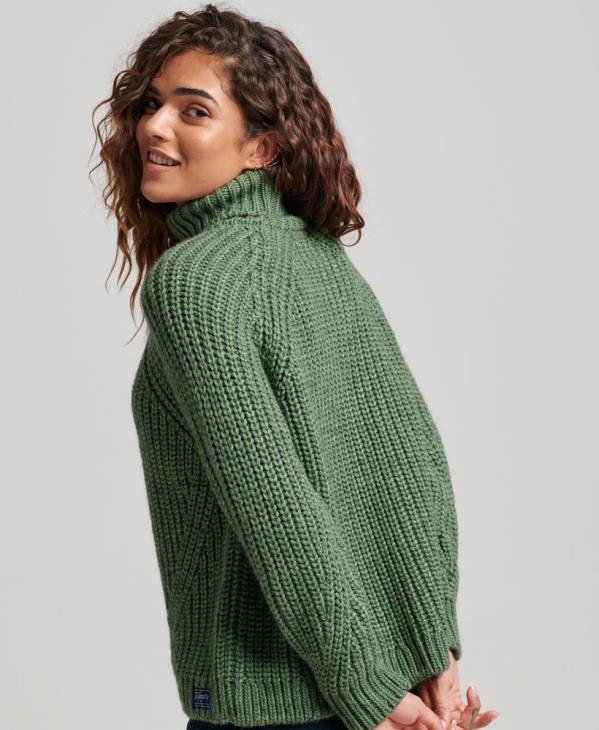 Superdry femmes pull en maille à col roulé D64Z3973 vêtements vert