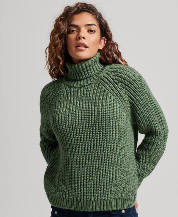 Superdry femmes pull en maille à col roulé D64Z3973 vêtements vert