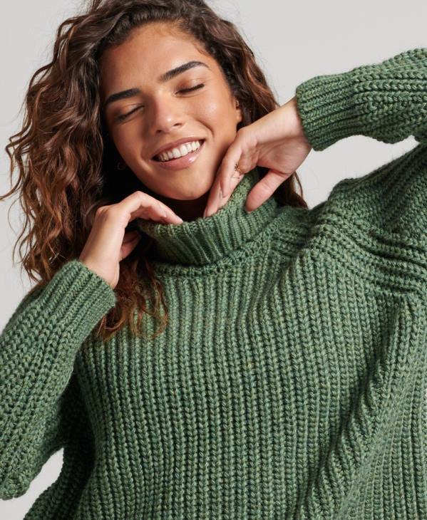 Superdry femmes pull en maille à col roulé D64Z3973 vêtements vert