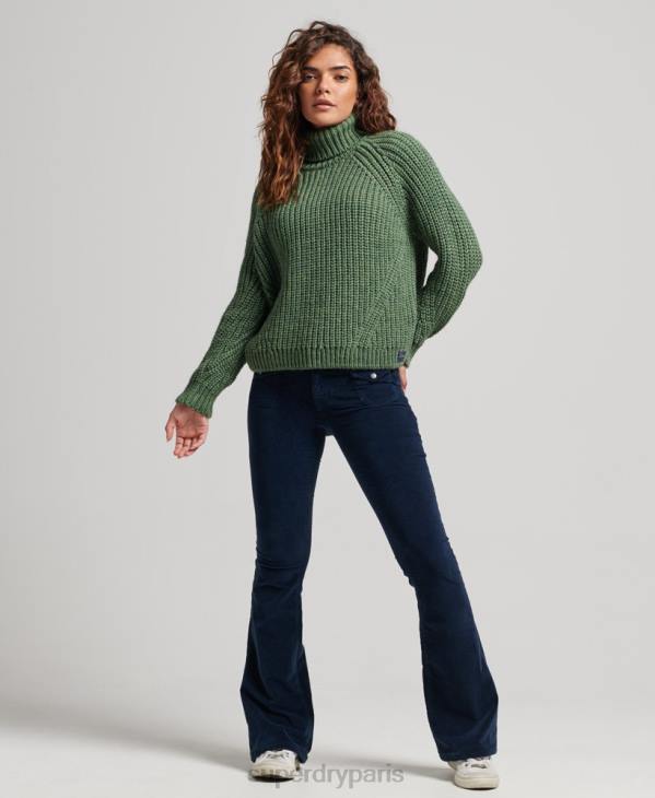 Superdry femmes pull en maille à col roulé D64Z3973 vêtements vert