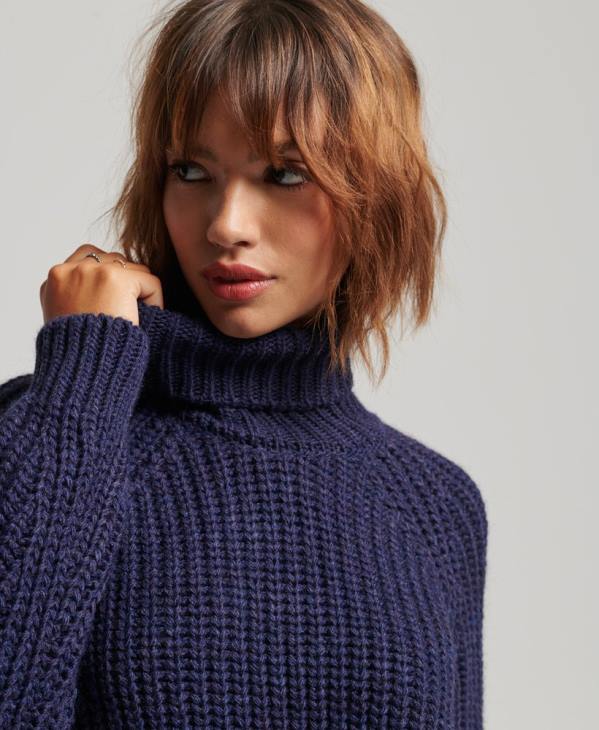 Superdry femmes pull en maille à col roulé D64Z3980 vêtements marine