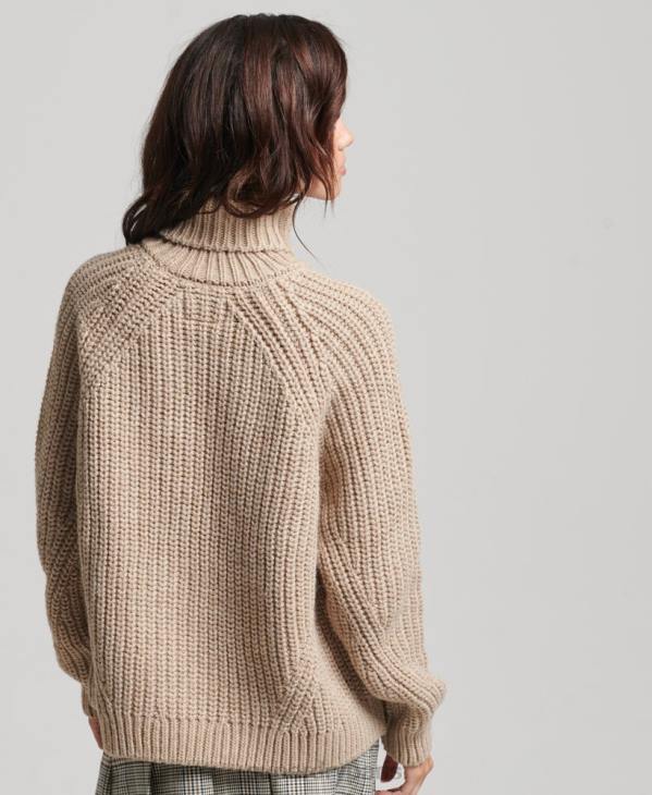Superdry femmes pull en maille à col roulé D64Z3986 vêtements beige