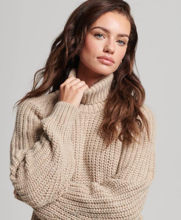 Superdry femmes pull en maille à col roulé D64Z3986 vêtements beige