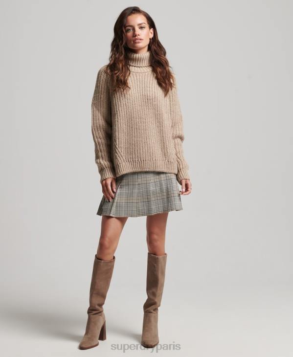 Superdry femmes pull en maille à col roulé D64Z3986 vêtements beige