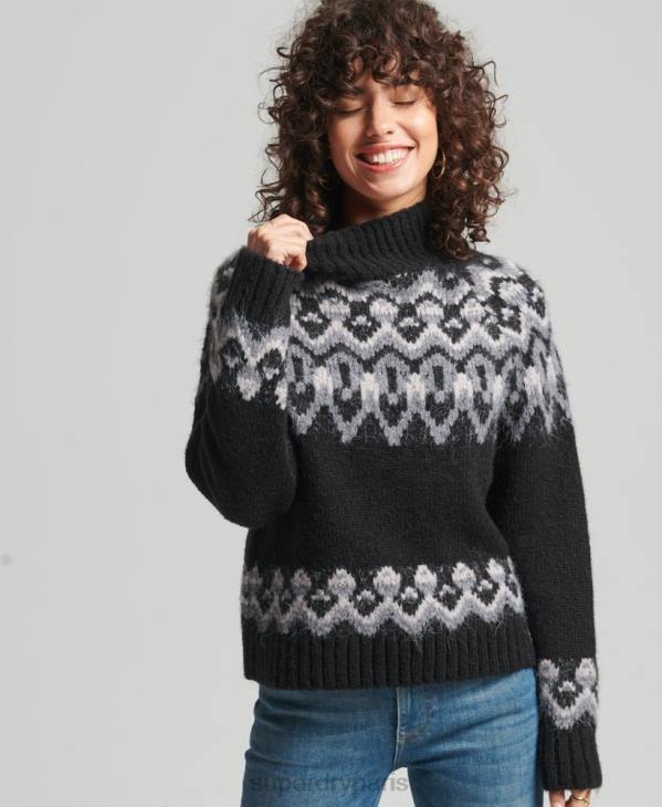 Superdry femmes pull en maille jacquard ample vintage D64Z3978 vêtements noir