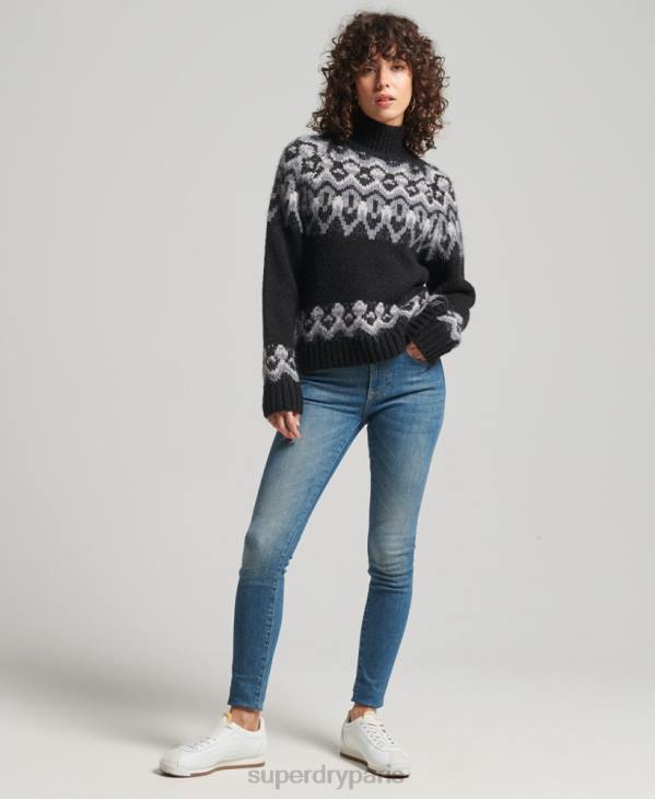 Superdry femmes pull en maille jacquard ample vintage D64Z3978 vêtements noir