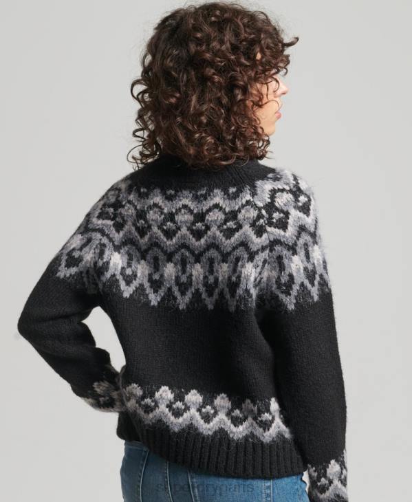 Superdry femmes pull en maille jacquard ample vintage D64Z3978 vêtements noir