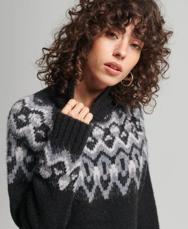 Superdry femmes pull en maille jacquard ample vintage D64Z3978 vêtements noir