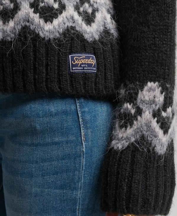 Superdry femmes pull en maille jacquard ample vintage D64Z3978 vêtements noir