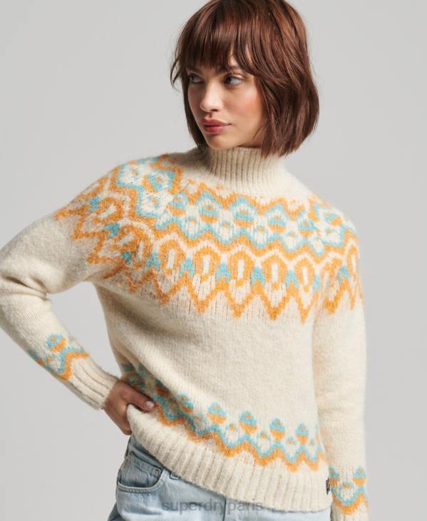 Superdry femmes pull en maille jacquard ample vintage D64Z3989 vêtements crème