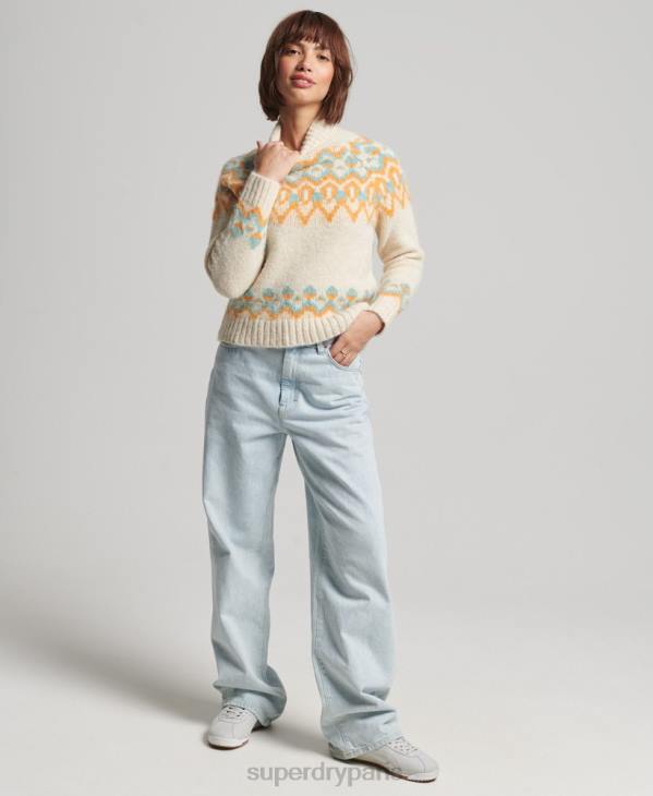 Superdry femmes pull en maille jacquard ample vintage D64Z3989 vêtements crème