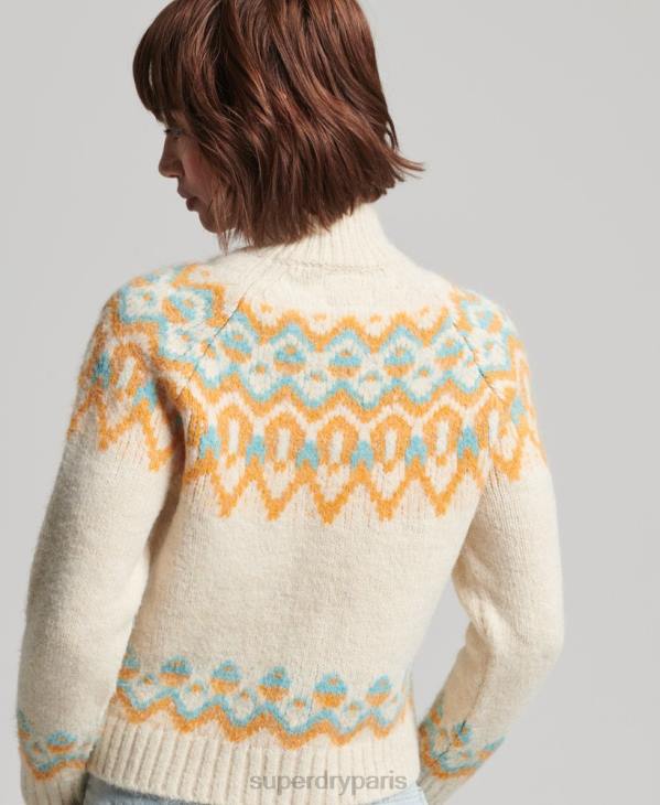 Superdry femmes pull en maille jacquard ample vintage D64Z3989 vêtements crème
