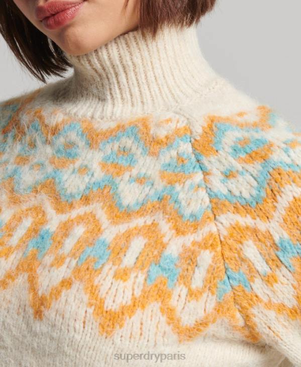 Superdry femmes pull en maille jacquard ample vintage D64Z3989 vêtements crème