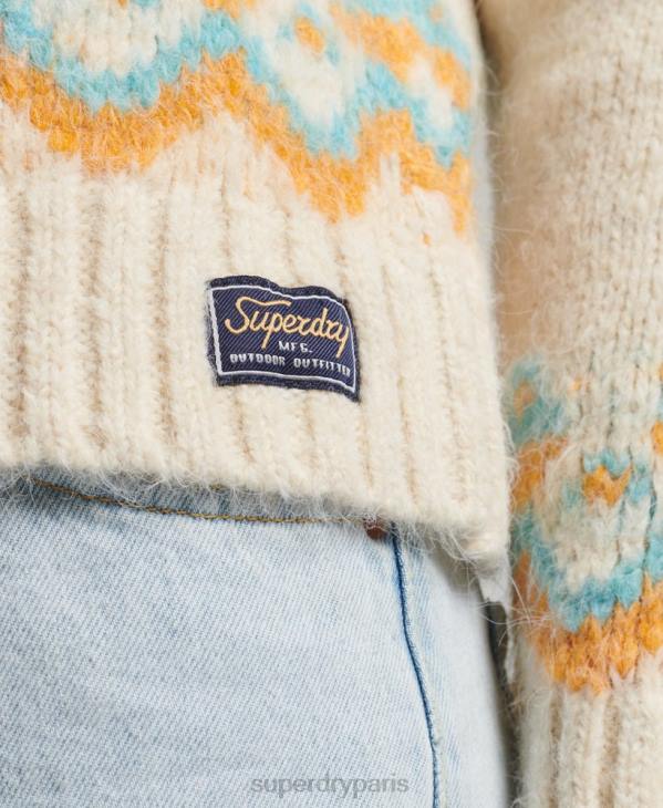 Superdry femmes pull en maille jacquard ample vintage D64Z3989 vêtements crème