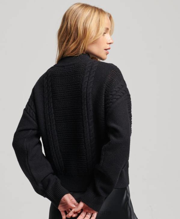 Superdry femmes pull en maille torsadée à col rond D64Z6529 vêtements noir