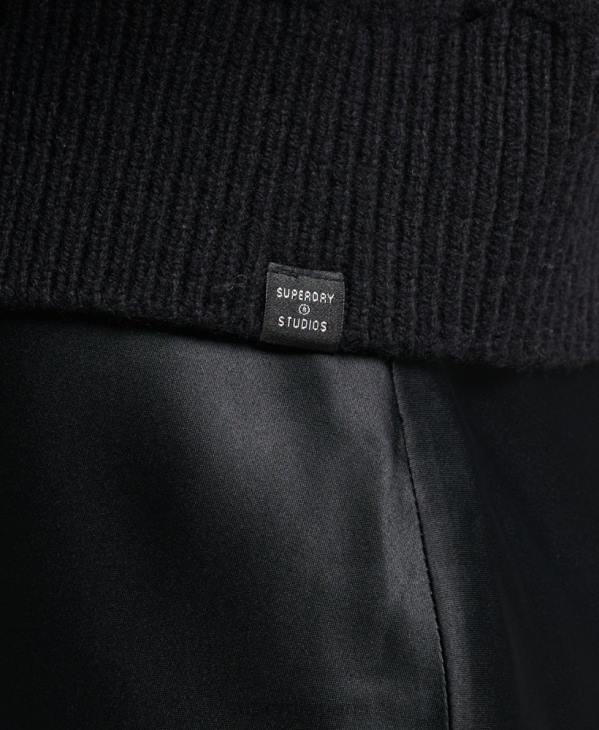 Superdry femmes pull en maille torsadée à col rond D64Z6529 vêtements noir
