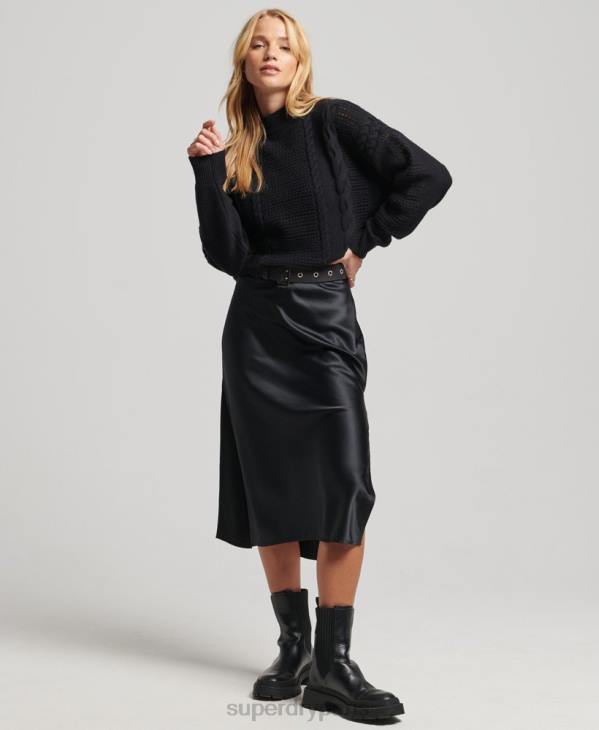Superdry femmes pull en maille torsadée à col rond D64Z6529 vêtements noir