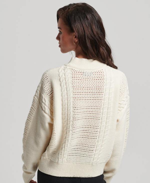 Superdry femmes pull en maille torsadée à col rond D64Z6535 vêtements blanc