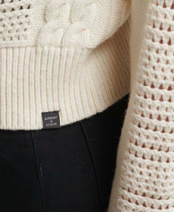Superdry femmes pull en maille torsadée à col rond D64Z6535 vêtements blanc