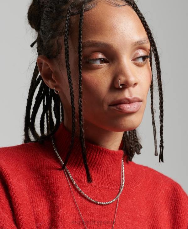 Superdry femmes pull essentiel vintage à col montant D64Z3987 vêtements rouge