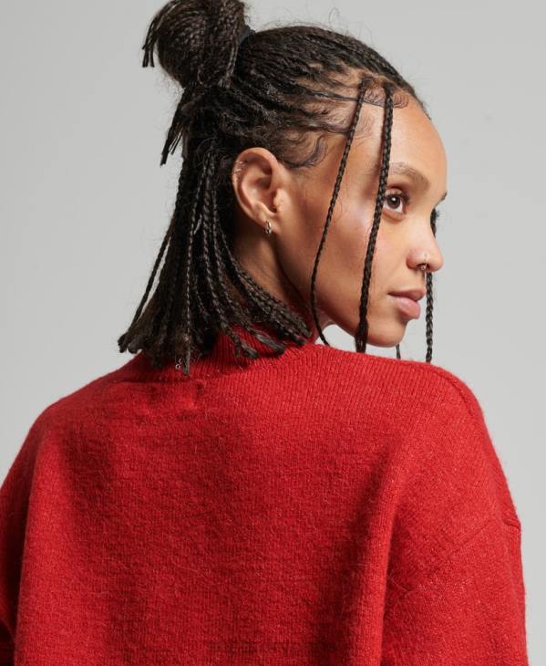Superdry femmes pull essentiel vintage à col montant D64Z3987 vêtements rouge