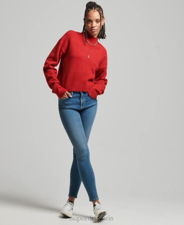 Superdry femmes pull essentiel vintage à col montant D64Z3987 vêtements rouge