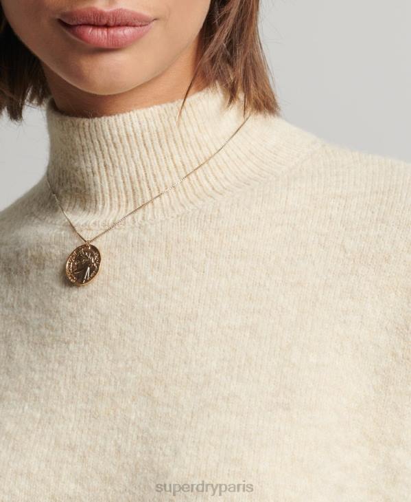 Superdry femmes pull essentiel vintage à col montant D64Z6592 vêtements crème
