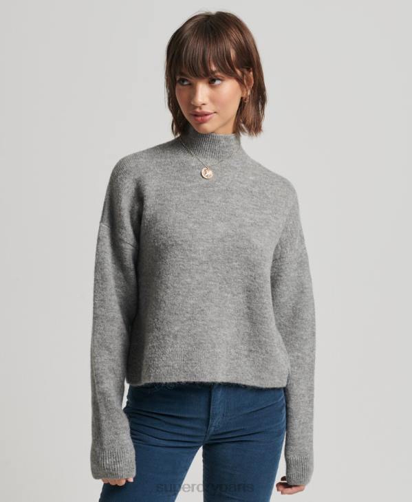 Superdry femmes pull essentiel vintage à col montant D64Z6630 vêtements gris clair