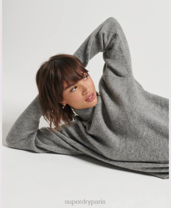 Superdry femmes pull essentiel vintage à col montant D64Z6630 vêtements gris clair