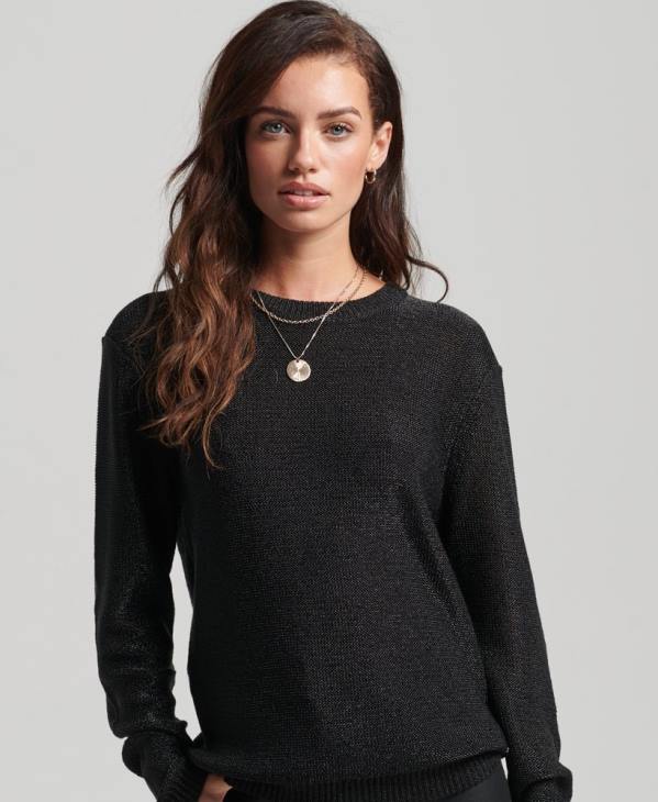 Superdry femmes pull métallisé à col rond D64Z4027 vêtements noir