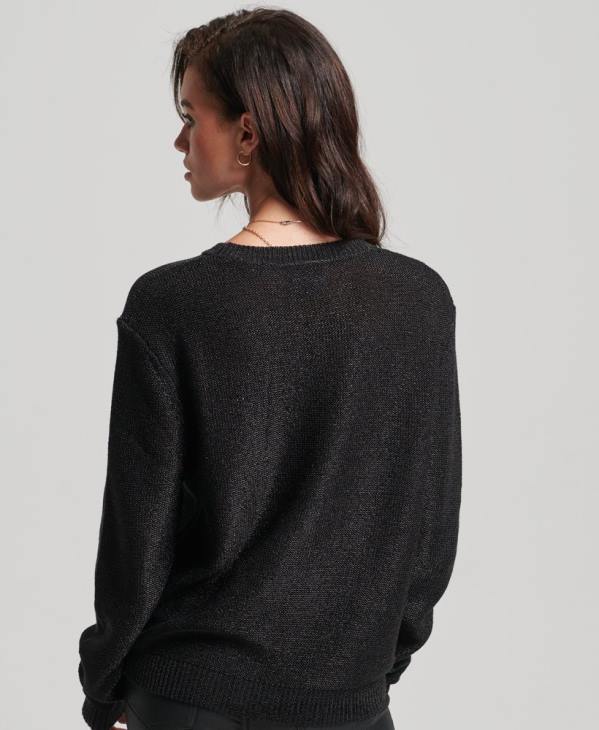 Superdry femmes pull métallisé à col rond D64Z4027 vêtements noir