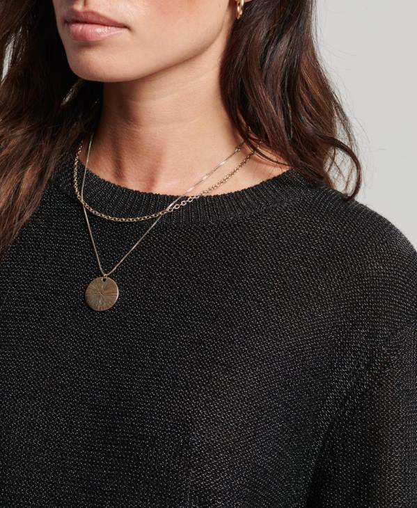 Superdry femmes pull métallisé à col rond D64Z4027 vêtements noir
