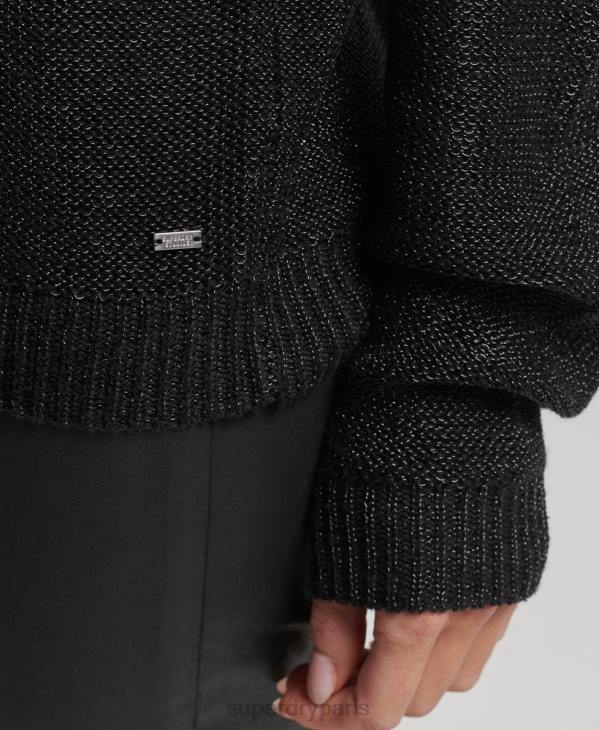 Superdry femmes pull métallisé à col rond D64Z4027 vêtements noir
