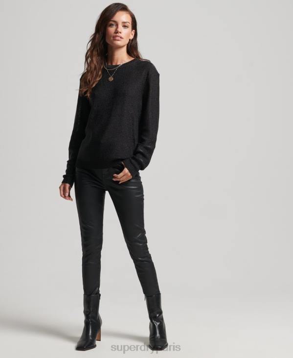 Superdry femmes pull métallisé à col rond D64Z4027 vêtements noir