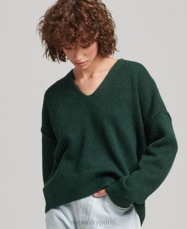 Superdry femmes pull oversize à col v D64Z3961 vêtements vert