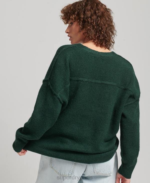 Superdry femmes pull oversize à col v D64Z3961 vêtements vert