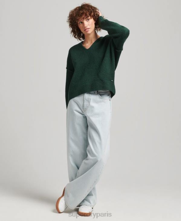 Superdry femmes pull oversize à col v D64Z3961 vêtements vert