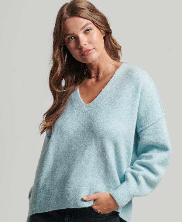 Superdry femmes pull oversize à col v D64Z3975 vêtements gris foncé