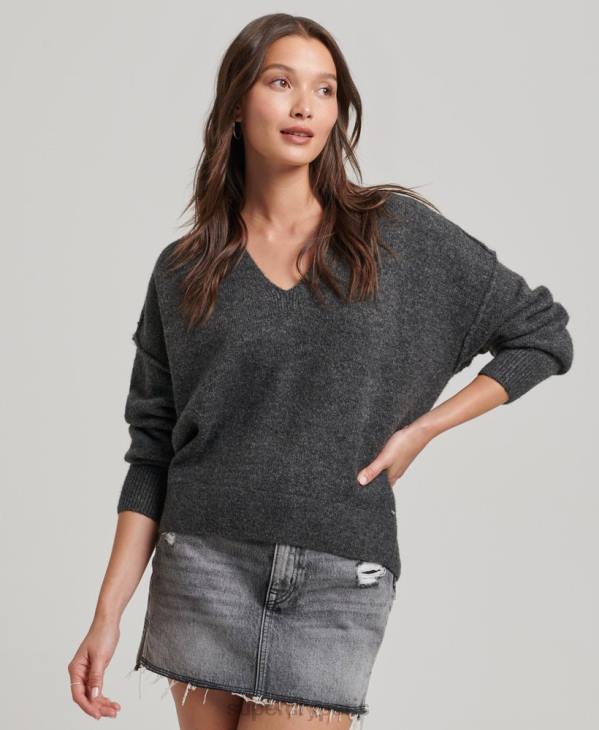 Superdry femmes pull oversize à col v D64Z3982 vêtements gris foncé