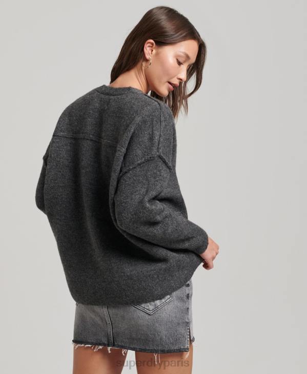 Superdry femmes pull oversize à col v D64Z3982 vêtements gris foncé